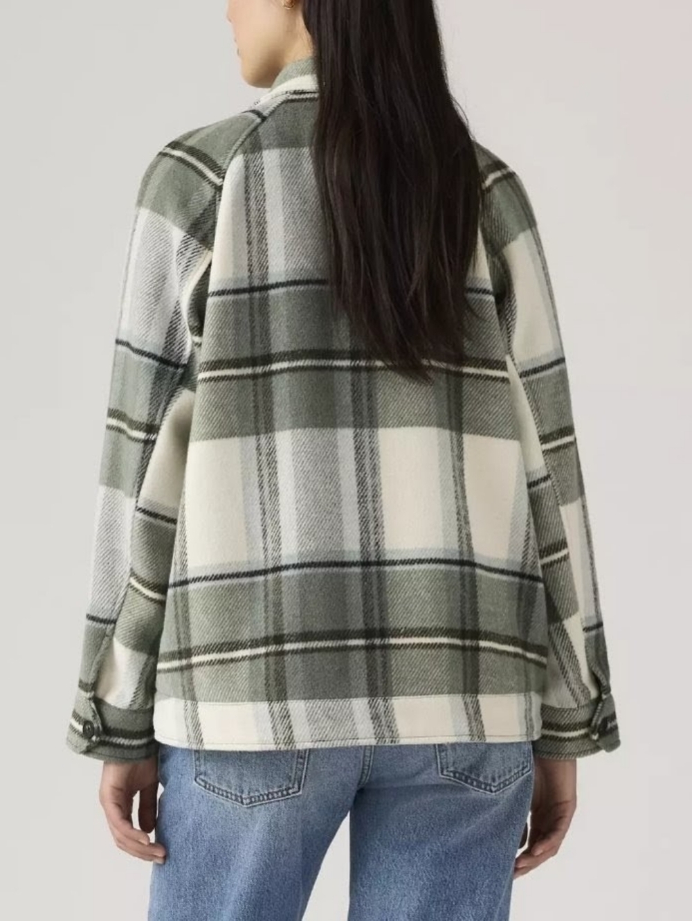 Levi's Women's Green Plaid Oversized Raglan Sleeve Shirt Jacket Size L Large - Picture 4 of 14
